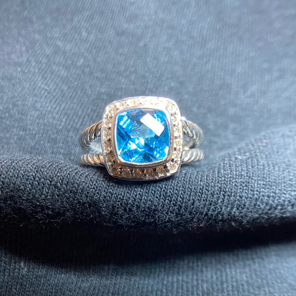 Petite Albion® Ring with Blue Topaz and Diamonds Size 7 Brand New 100% authentic